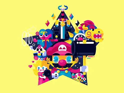 Legend of the Seven Stars bowser design icons illustration mario nintendo peach rpg