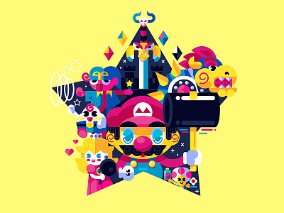 Legend of the Seven Stars bowser design icons illustration mario nintendo peach rpg