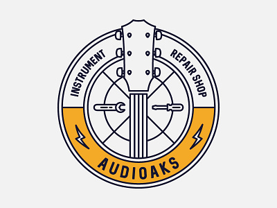 Audioaks Logo badge crest design emblem icon illustration line art logo minimal music typography vintage