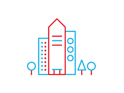 Shape City blue city flat iconography icons life red shapes trees vector world
