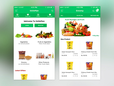 Online grocery,vegetables,fruits,meat and household products App app card credit ecommerce icon interface logo social ui user ux