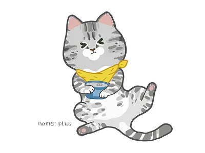 cat Plus cartoon cat character cute design gray illustration