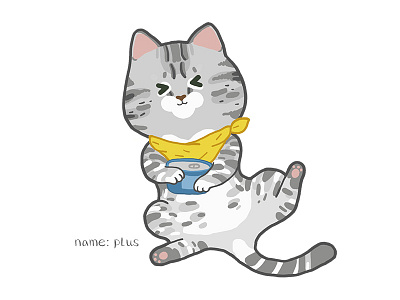 cat Plus cartoon cat character cute design gray illustration