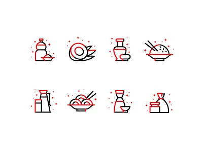 Icons for Chinese food chinese coconut drinks food icon icons line noodles oil red rice sauce