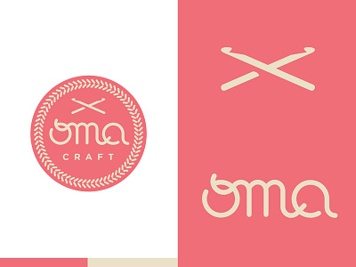 Oma Craft beige craft crest crochet emblem handmade hobby knitting logo logotype pink seal