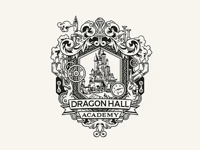 Dragonhall Academy crest decorative digital illustration logo typography