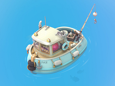 my journey begins! 3d ball boat dribbble fishing ship tug boat