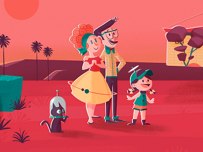 Mars IV, closer detail 50s characters family future illustration ilustración mars palms retro vectorial