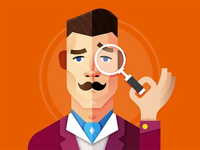 The Game's a Foot, Try the Fish aristocrat art deco detective face geometric geometry illustration magnifying glass