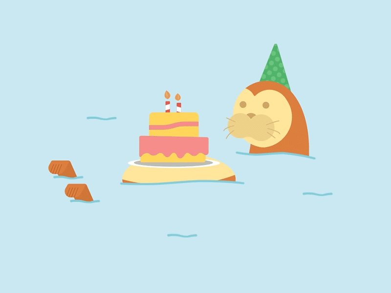 Trick candles animation birthday cake candles celebrate floating otter river sea water