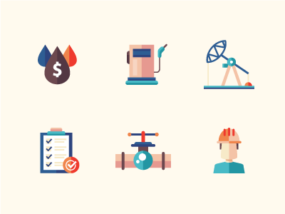 Oil & Gas Industry Icons business design engineering flat gas icon industry oil pipeline safety well worker