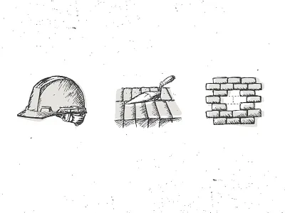 Masonry icons bricks hand drawn icons hard hat masonry sketch