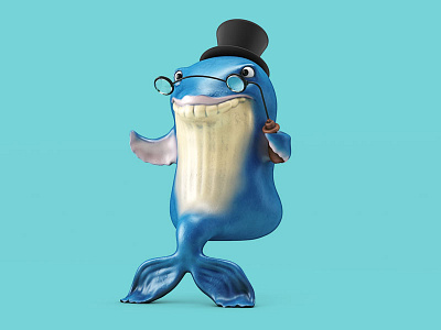 Whale Watching 3d c4d character glasses illustration tophat watching whale