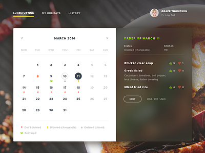 Lunch Voiting Web App calendar food order web webpage website