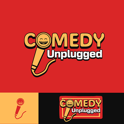 Comedy Unplugged Logo character comedy cute design entertainment flat fun funny humor illustration joke laughter logo mic minimal simple vector witty