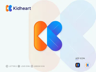 kidheart Logo 3d logo arrow logo brand identity branding creative heart logo k arrow logo k love logo letter k logo logo love icon logo minimalist logo web logo