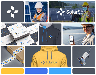 SolarSoft Brand Identity Guideline. brand book brand identity brand logo branding business creative graphic design green energy logo logos minimal minimalist organic property real estate renewable solar solar panels