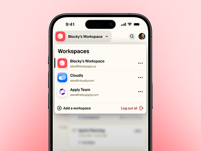 Planorama – Workspace Selector calendar context menu dropdown mobile app schedule selector task management app team list top bar workspaces