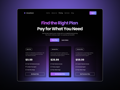 Valuestack - Pricing Plan Page dribbble landingpage new pricingplan shot uiux webdesign webpage