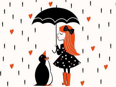 50's Inspired Self Portrait boots dress girl heart illustration penguin rain self portrait simple umbrella