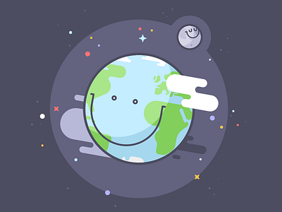 Happy Planet earth happy illustration line art moon planet space stars