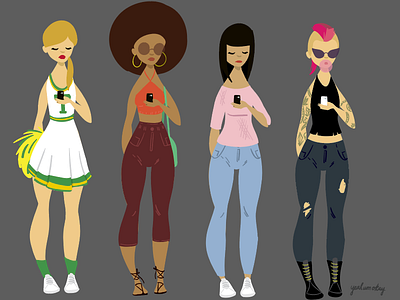 Girls and iphones illustration