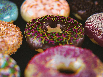 Donuts Rows 3d c4d chocolate cinema4d donuts doughnuts glazed peanuts raindow sprinkles