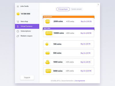 UI for online payment service coins e commerce flat in game payments light online purchase shop ui virtual currency web window