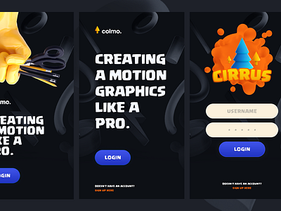 Colmo & Cirrus app interface black interface game design gif gui mobile motion ui kit uiux