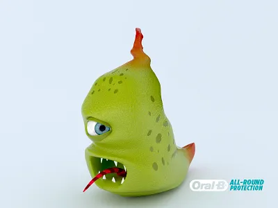 Bamie, germ! 3d b cgi character cyclops germs green oral scared spots teeth toothpaste
