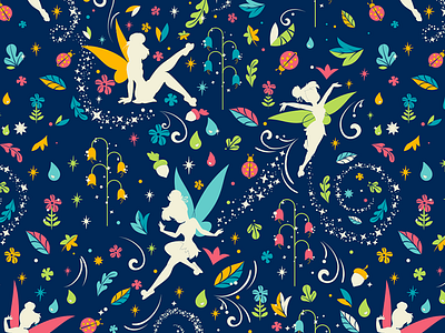 Disney Tinker Bell Pattern disney disney world dooney dooney and bourke fairy flowers pattern surface design textile tink tinker bell