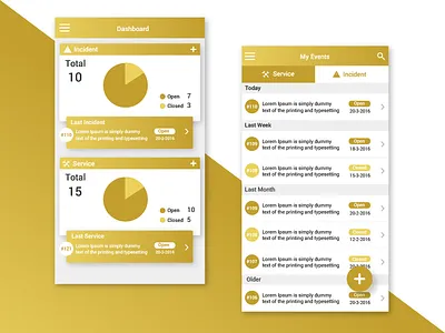 Going gold dashboard list view feeds gold gradient material
