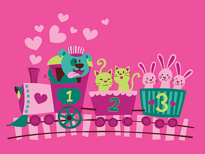 Animal Train bunny cat dog heart puppy rabbit train