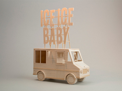 Ice ice baby balsa wood ice cream truck miniature model sculpture