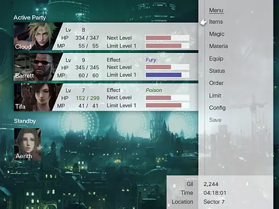Final Fantasy VII Menu 7 final fantasy games menu playstation square enix video vii