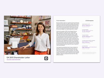 Square's 2015 Q4 Shareholder Letter earnings letter metrics purple quarterly shareholder square