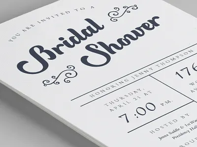 Bridal shower invitation bridal shower date event invitation ornament print script serif time typography