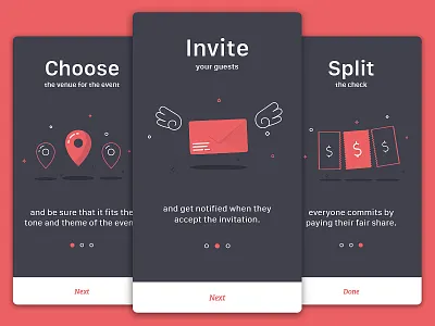 Onboarding for event app app clean colors dark design icons ios iphone mobile onboarding theme thinline