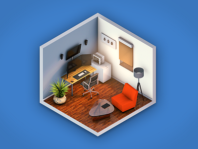 Multi Monitor Office 3d c4d cinema 4d cube gaming illustration interior isometric miniature office render room