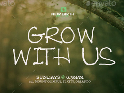 Grow With Us Church Flyer Template grand opening grow history invite layered mailer marketing pastor graduation photoshop postcard sermon template