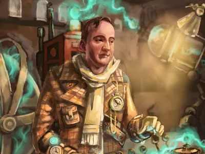 SteamCourt Anachropologist/Time Traveler affinity photo art board game character illustration digital art painting