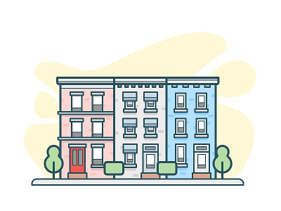 Row Houses building city illustration landmark tree vector