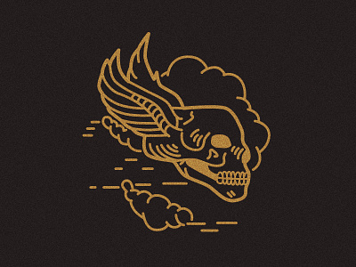 WWII Bomber Decal black clouds gold illustration line lines linework skull sky wwii