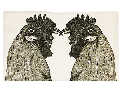 Chickens Lovers - Tea Towel cotton fabric hand drawn linen print tea towel