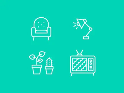 Homely cactus furniture home icon set icons lamp light plants sofa television tv