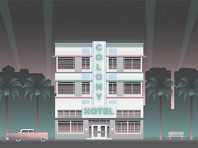 Nighttime at the Colony Hotel art deco colony hotel hunter maples miami neon south beach