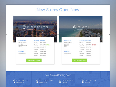 Store Location Cards iconography landing page locations ui ui cards ui patterns ux