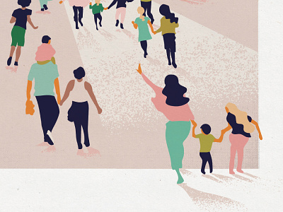 Stampppede crowd families illustration running texture