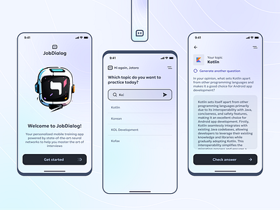 Job Dialog — Mobile App Concept | AI Practice Programming Skills ai app app concept app design design concept light mode light theme mobile app mobile design ui ui concept uxui