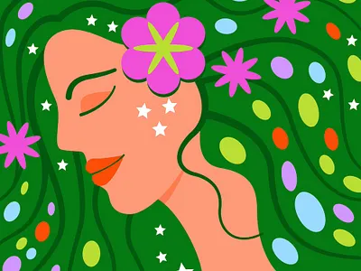 Dreaming In Spring bold colors colorful digital art dream floral flowers graphic design illustration nature portrait romantic spring vector vector art
